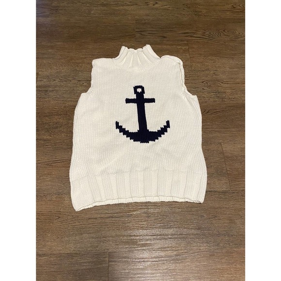 Tommy Hilfiger White Cable Knit Women’s Anchor Seater Vest Size Large - Picture 2 of 6